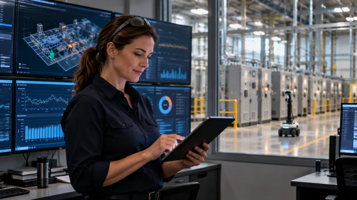 An engineer reviews training data on a tablet