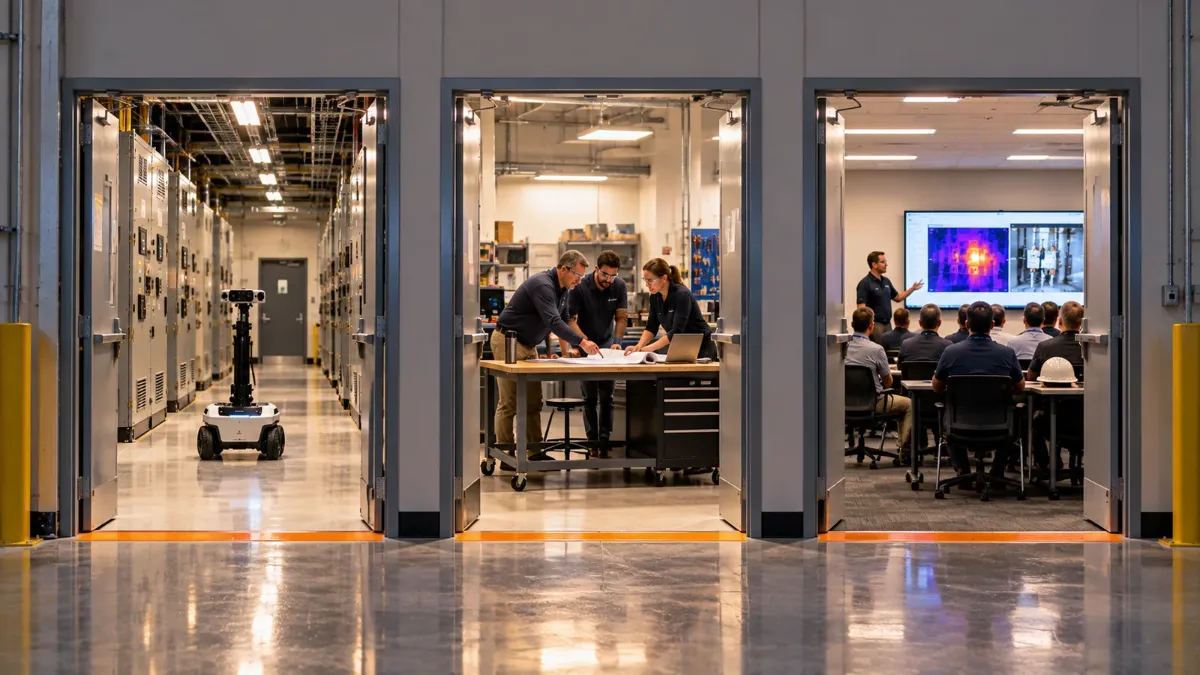 Technicians train in a robotics engineering hub with inspection robots